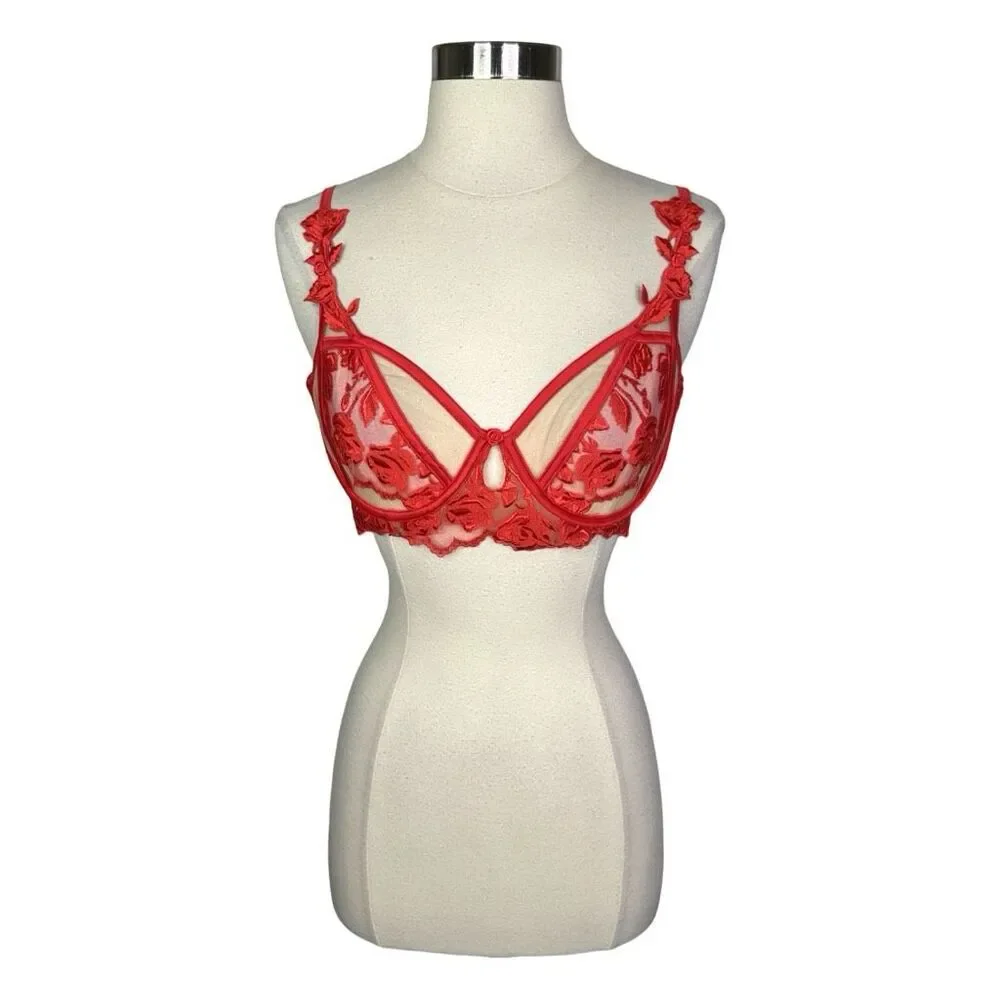 For Love & Lemons Romantic Roses Bra - Size Large (38A, 36B/C, 34DD, 38D)
